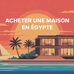 illustration maison en egypte mer palmiers pyramides