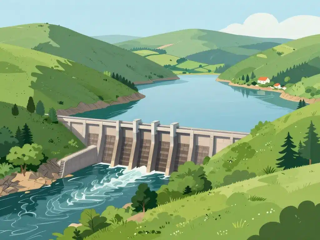 Paysage du barrage de Villerest entre Loire sauvage et patrimoine