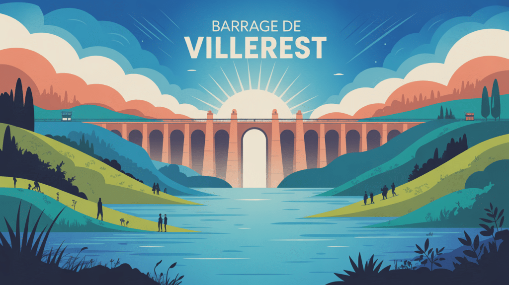 Illustration paysage du barrage de Villerest et lac