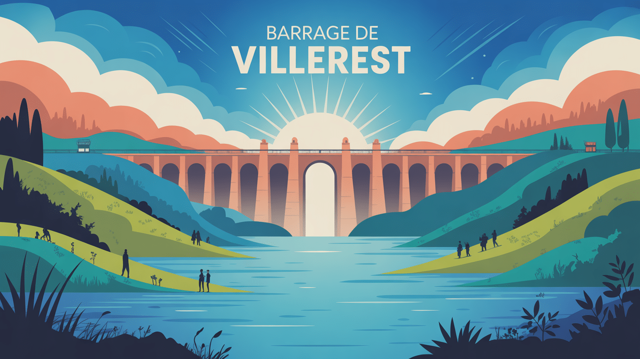 Illustration paysage du barrage de Villerest et lac