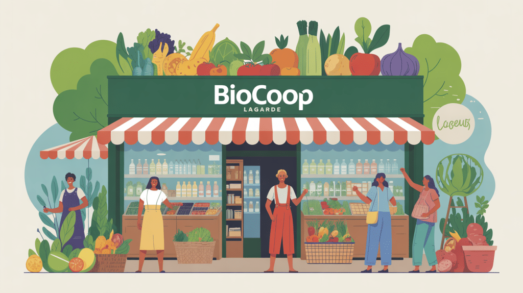 Illustration magasin biocoop lagarde devanture chaleureuse