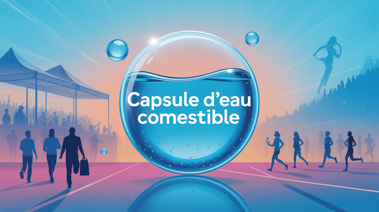 Illustration capsule d'eau comestible usage festival marathon