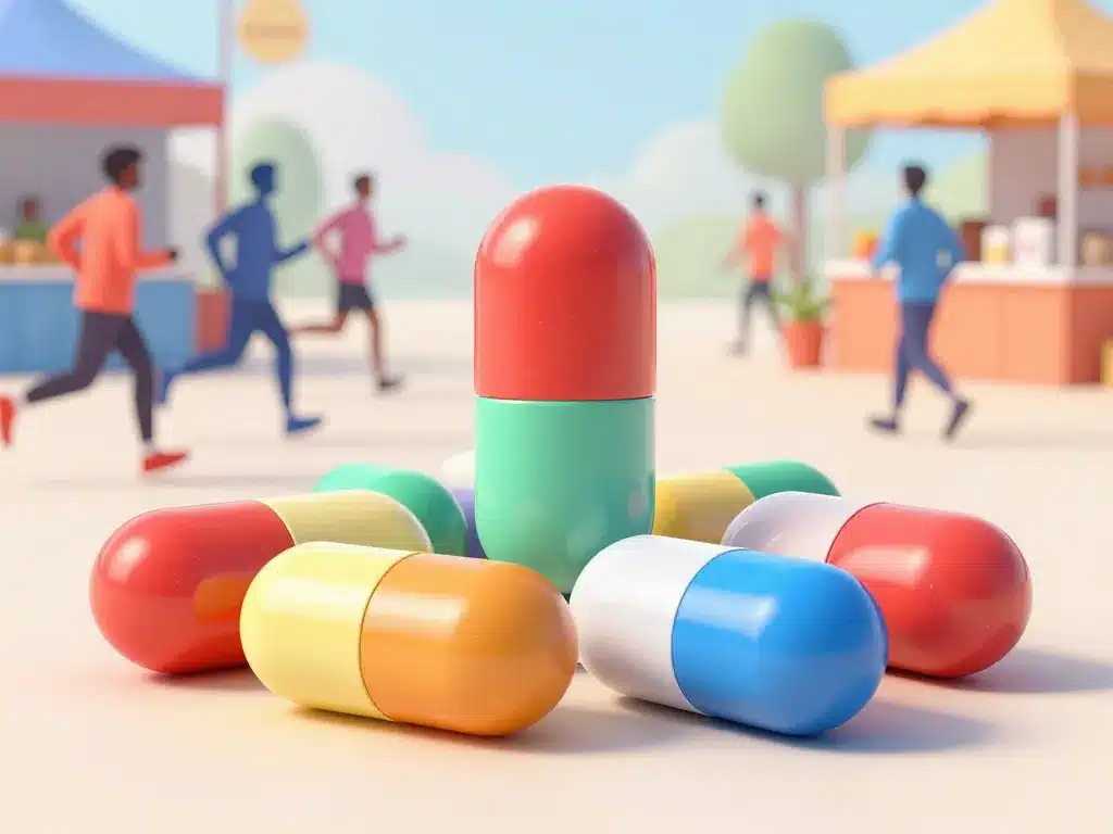 Capsule d'eau comestible devant coureurs et festival