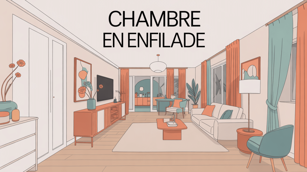 illustration chambre en enfilade moderne et lumineuse