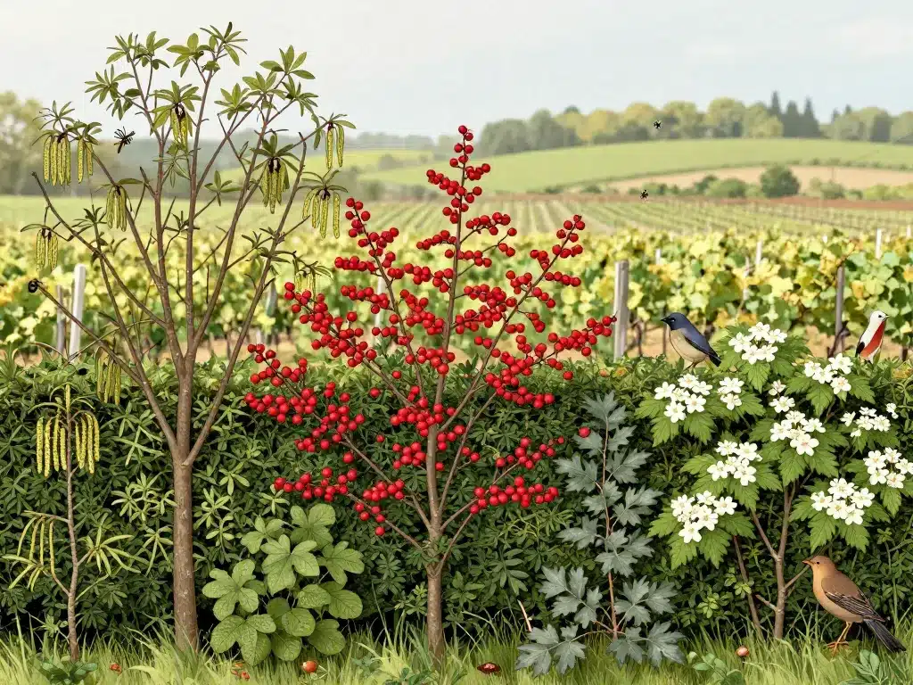 haie vigne diversité espèces arbres arbustes vignoble