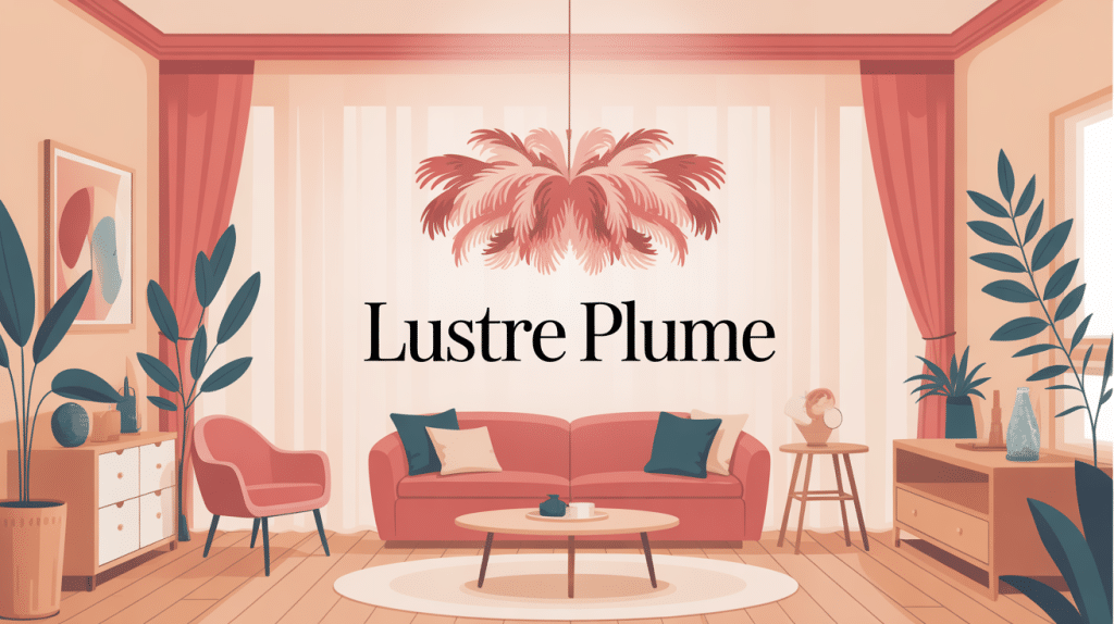 lustre plume central dans une pièce moderne