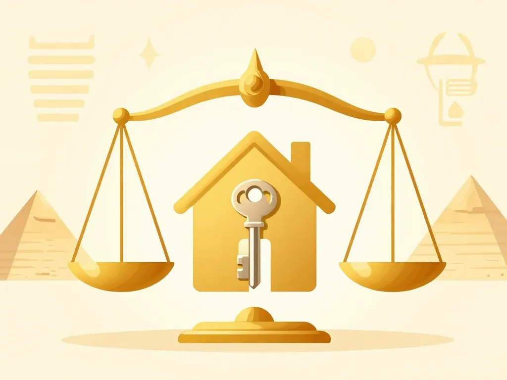 illustration sécurité maison en egypte clé balance papyrus