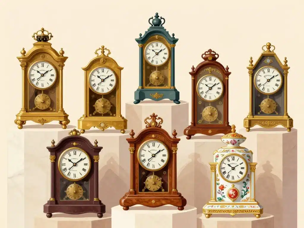 Différents styles pendule horloge ancienne matériaux et mécanismes