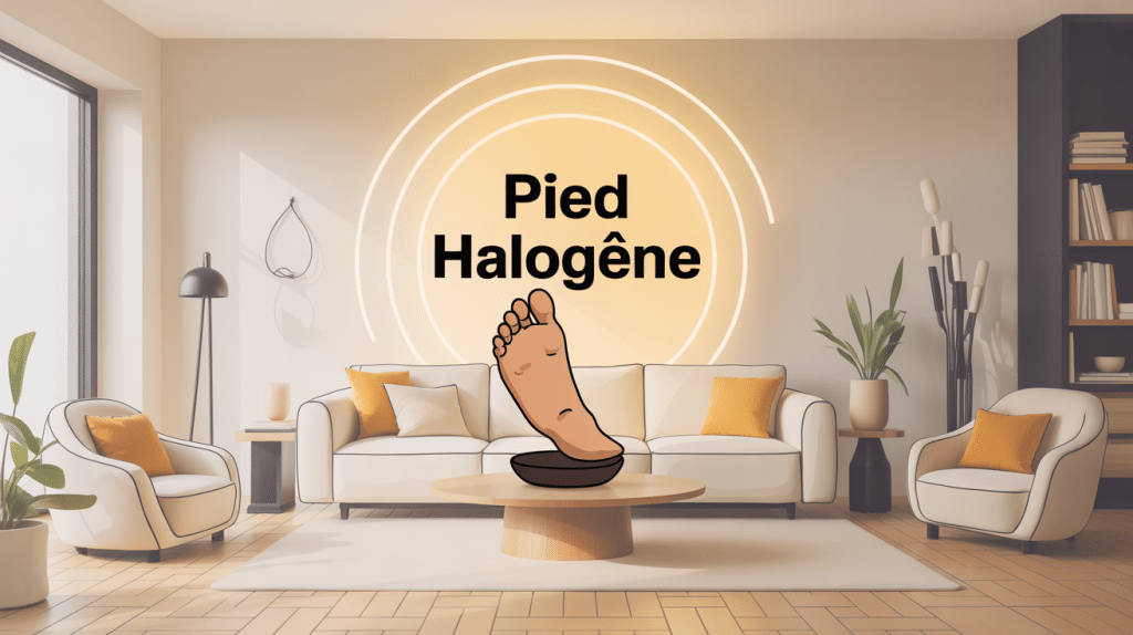 illustration pied halogene salon lumineux chaleureux et alternatives LED