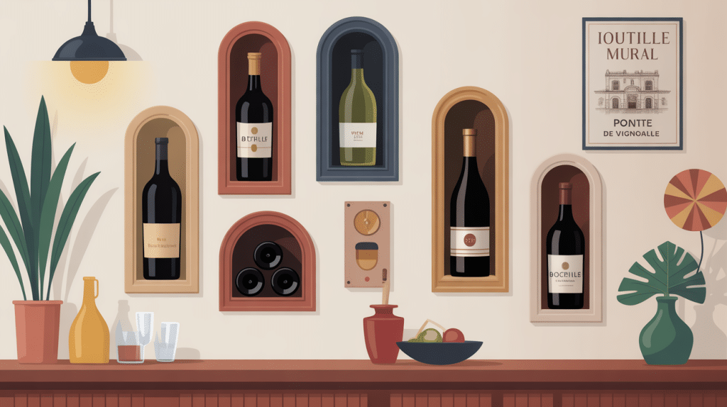 porte bouteille mural moderne sur mur décoré