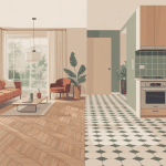 sol melange parquet et carrelage dans un intérieur design