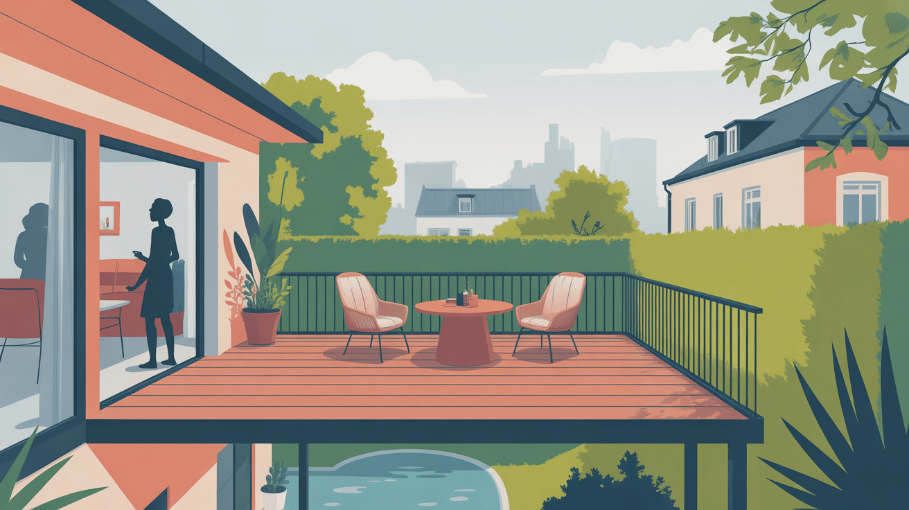 illustration terrasse vue plongeante sur voisin urbain
