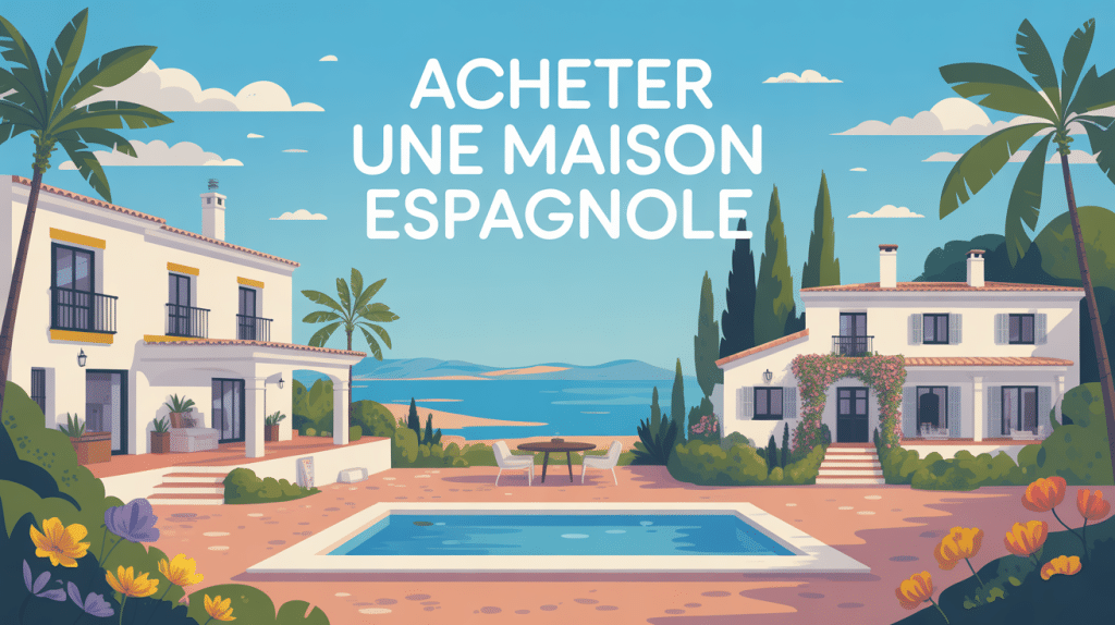 Illustration de maisons espagnoles variées sous ciel bleu