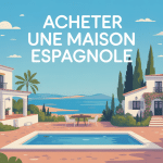 Illustration de maisons espagnoles variées sous ciel bleu
