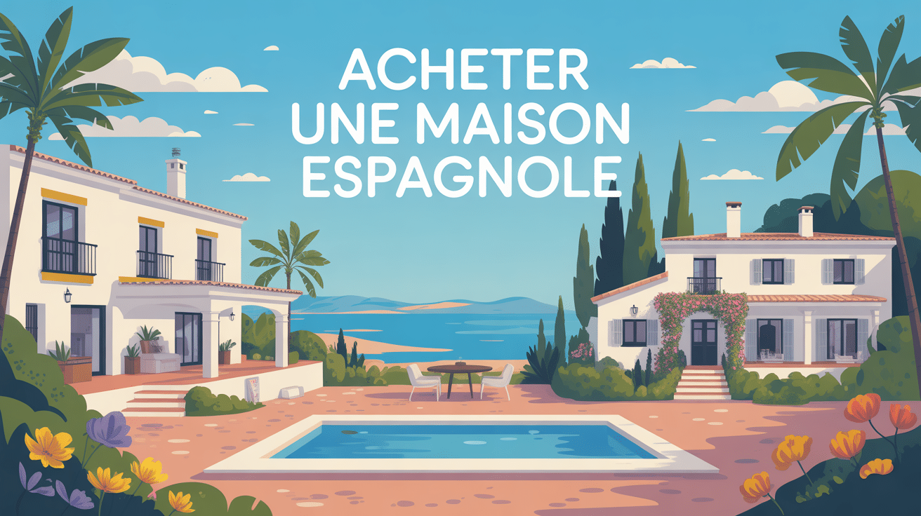 Illustration de maisons espagnoles variées sous ciel bleu