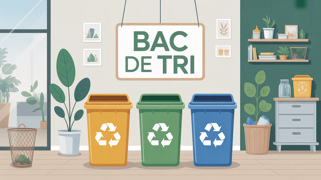 Illustration bac de tri colorés dans un intérieur moderne