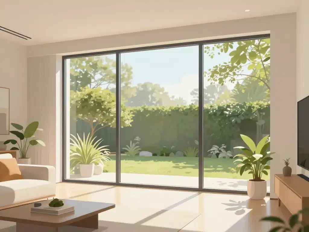 Vue architecturale baie vitrée fixe grand format