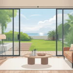 Illustration baie vitrée fixe moderne, intérieur lumineux