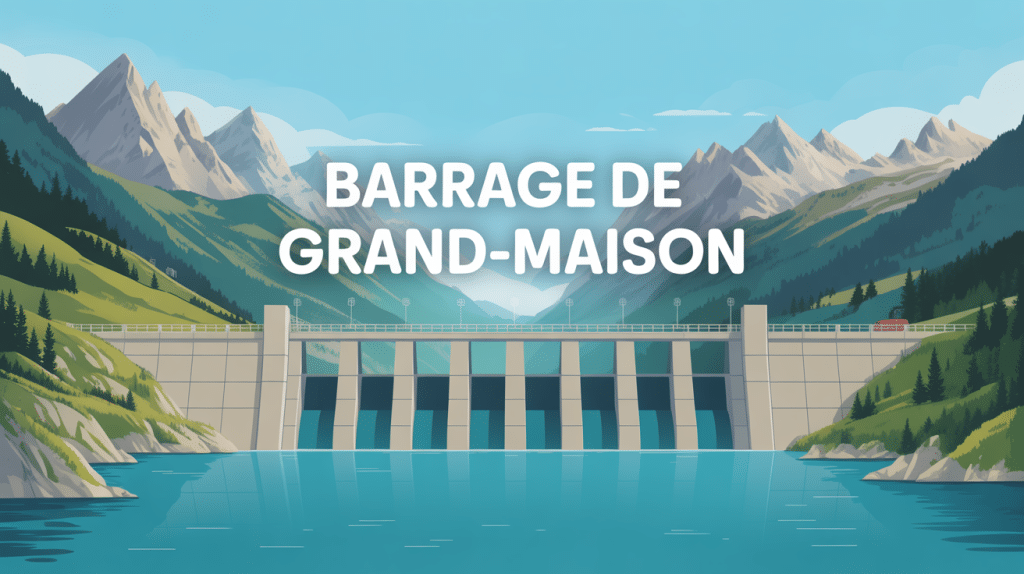 illustration barrage de grand maison montagnes lac turquoise