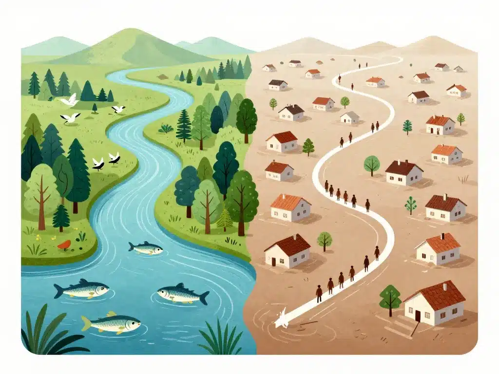 Illustration impacts environnementaux et sociaux du barrage des Trois Gorges