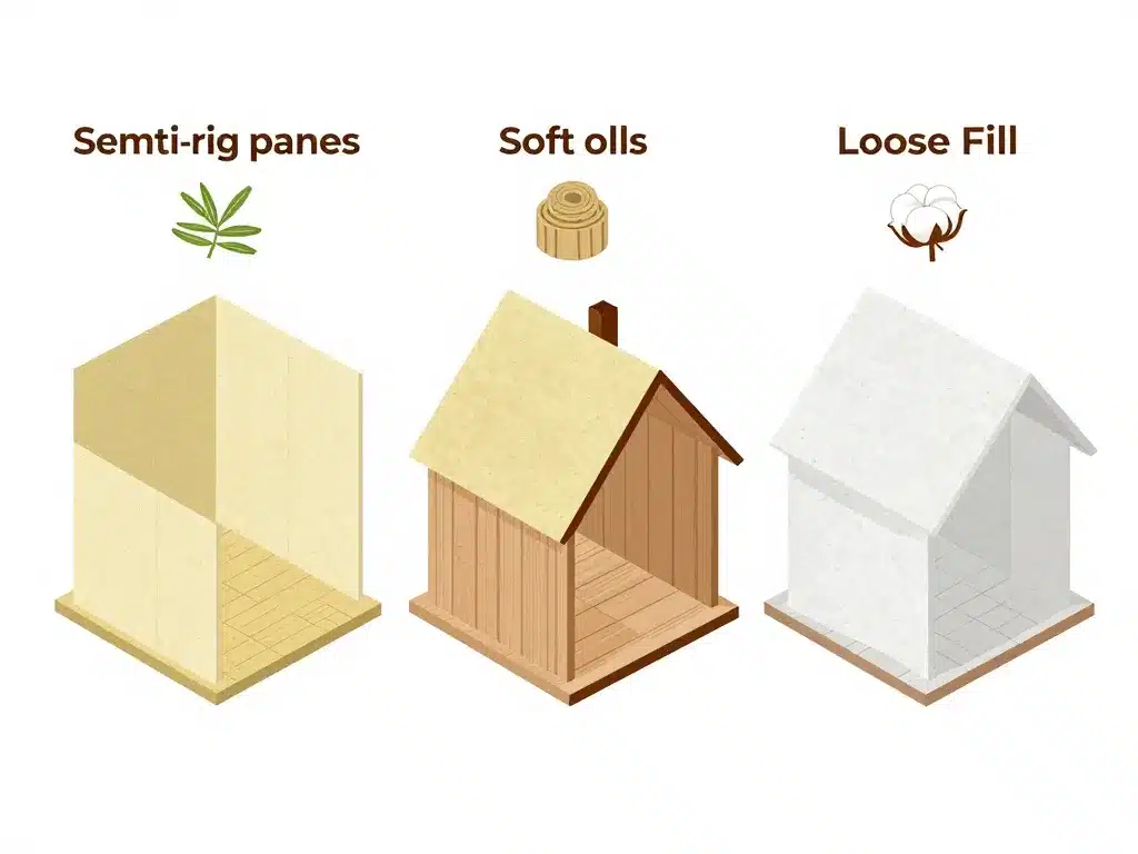 Schéma biofib panneaux rouleaux vrac usages maison