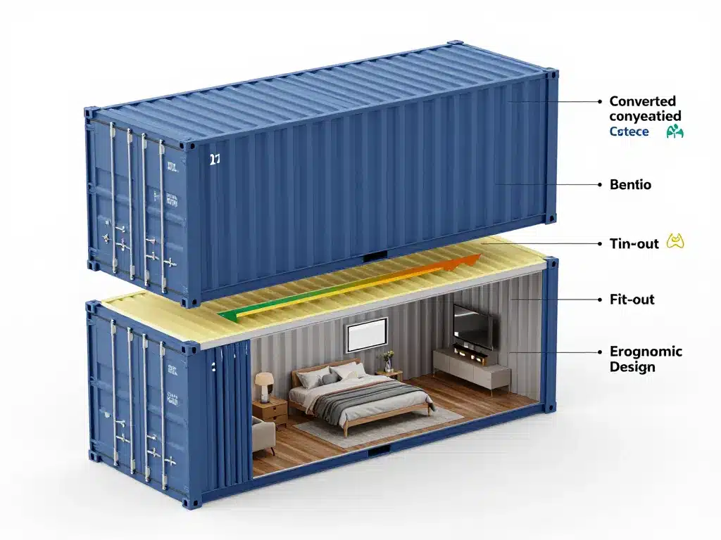 conteneur aménagé coupe technique aménagement intérieur