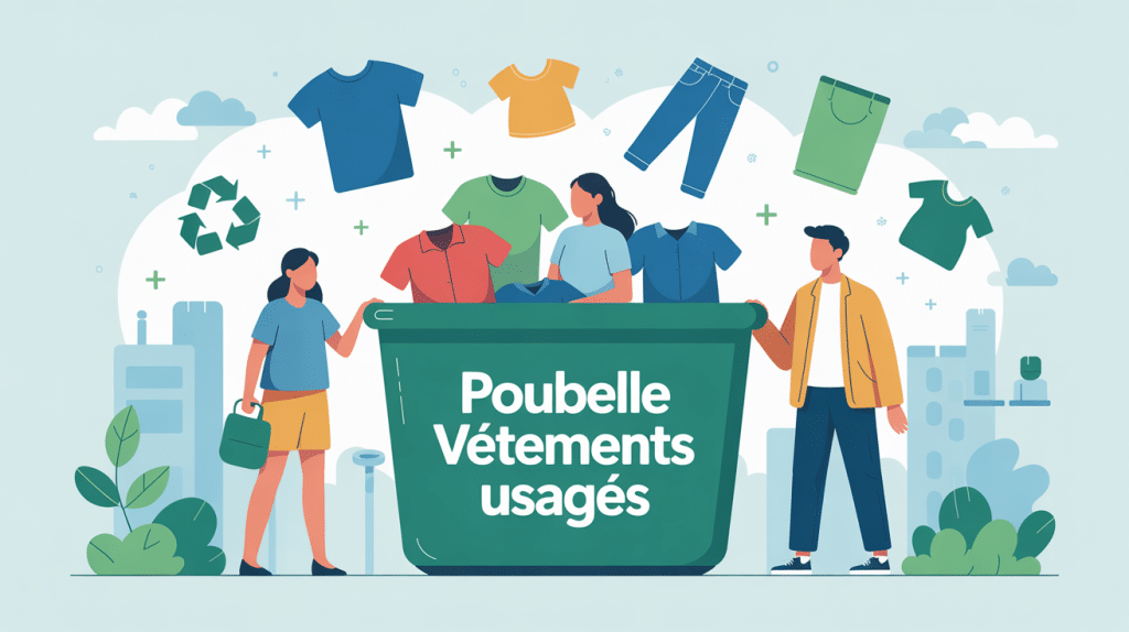 illustration tri recyclage dans quelle poubelle jeter les vêtements usagés