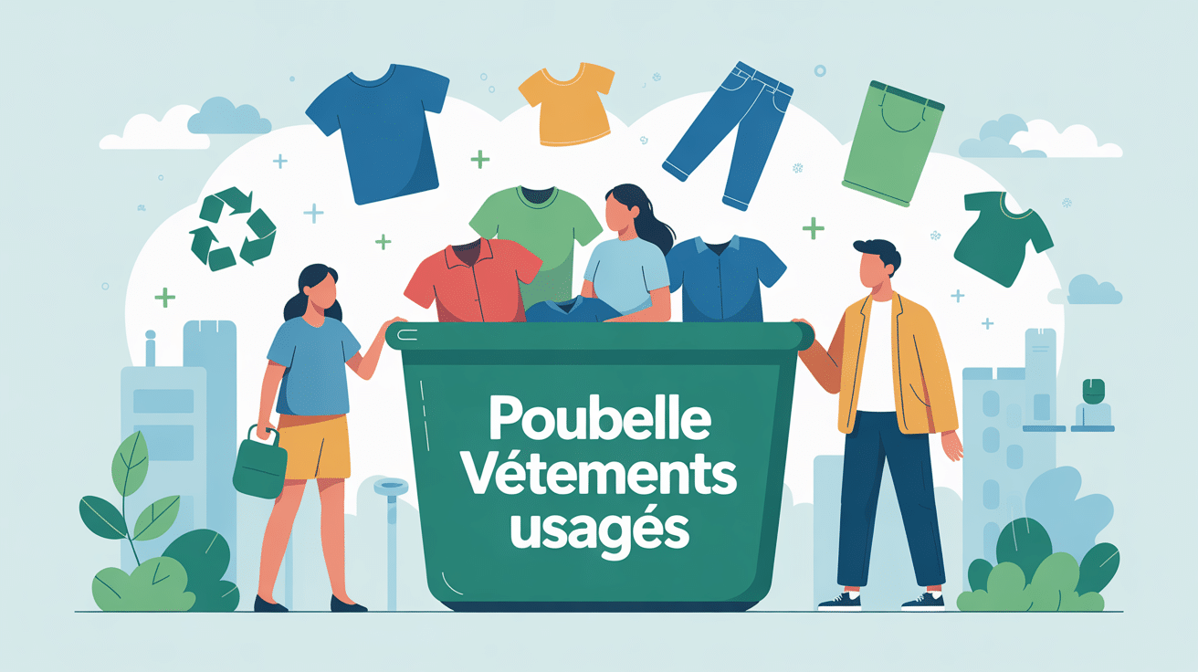 illustration tri recyclage dans quelle poubelle jeter les vêtements usagés