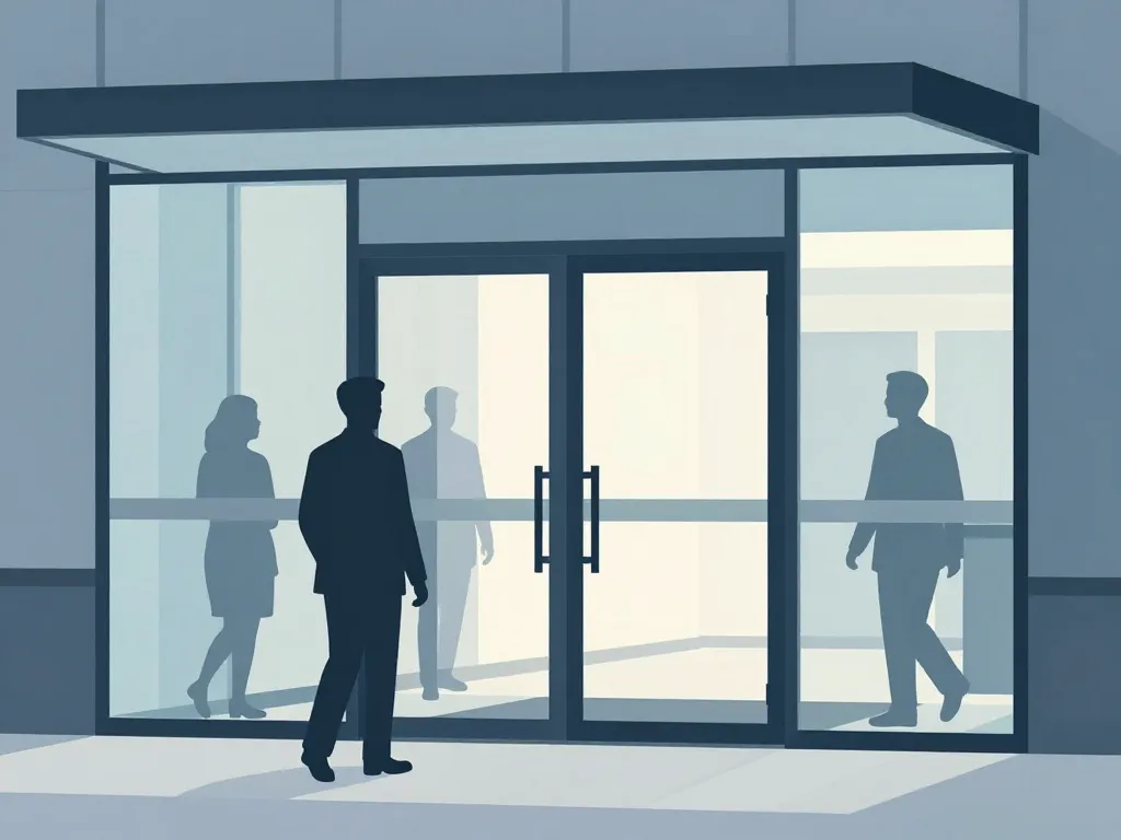 Glas sas dans entrée d’immeuble moderne, passage sécurisé