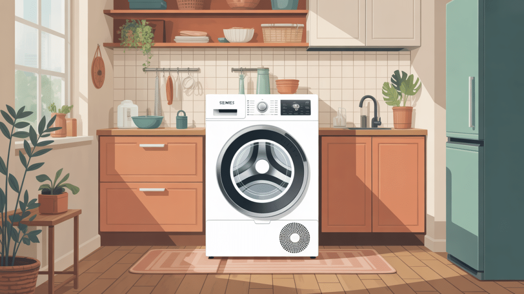 Illustration lave linge top Siemens dans un intérieur compact