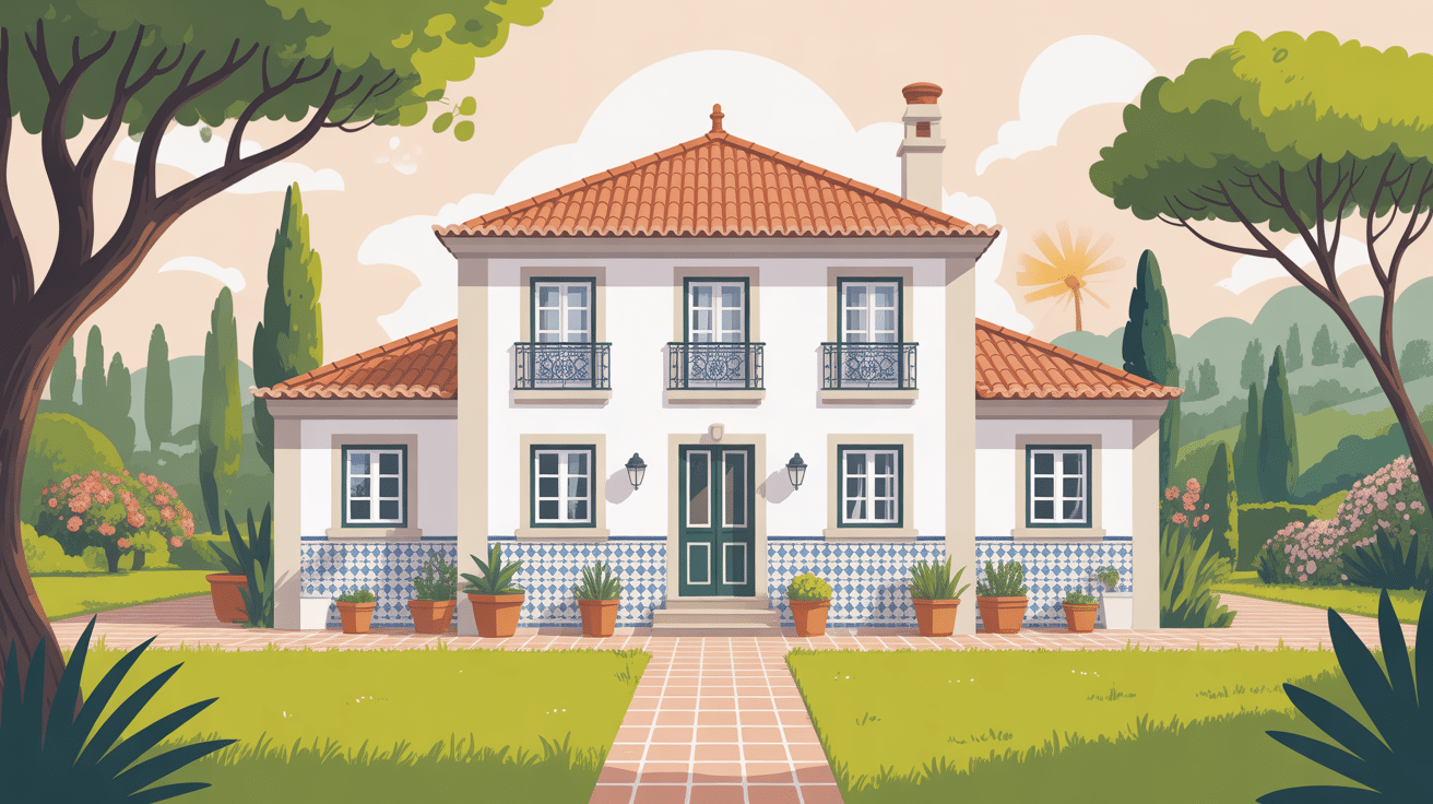 maison portugaise façade blanche tuiles orange jardin azulejos