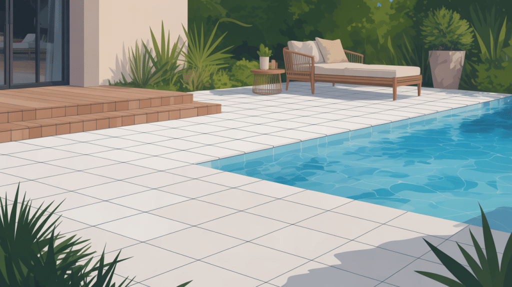 moquette de pierre avantage et inconvénient sur terrasse moderne et piscine