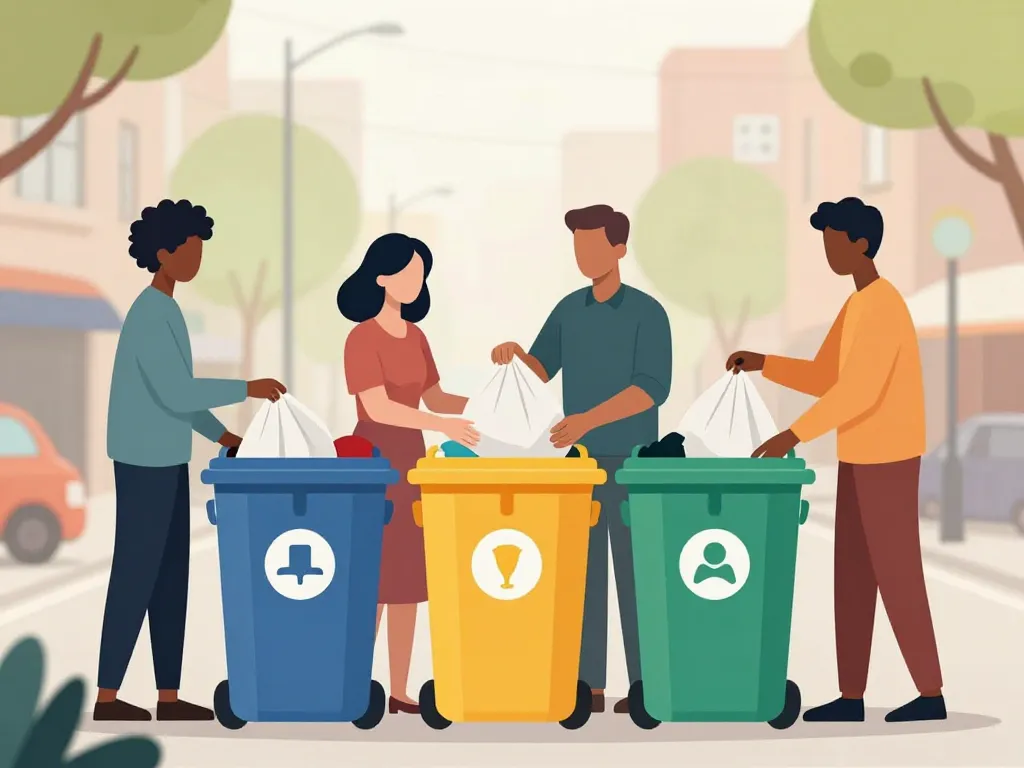 Scene recyclage vetement borne collecte urbaine