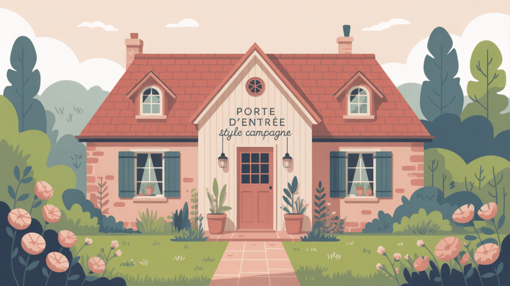 Illustration élégante d'une porte d'entrée style campagne sur maison accueillante