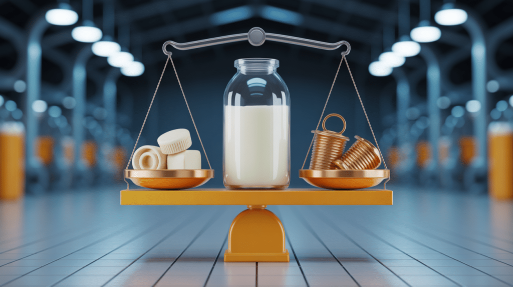 Illustration du prix du laiton au kilo avec balance et robinet