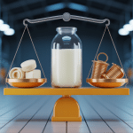 Illustration du prix du laiton au kilo avec balance et robinet