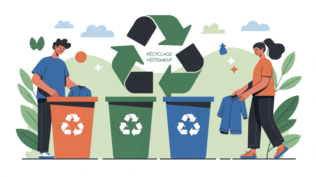 Illustration recyclage vetement, tri et transformation France