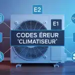 code erreur climatiseur pdf sur écran digital avec icônes techniques