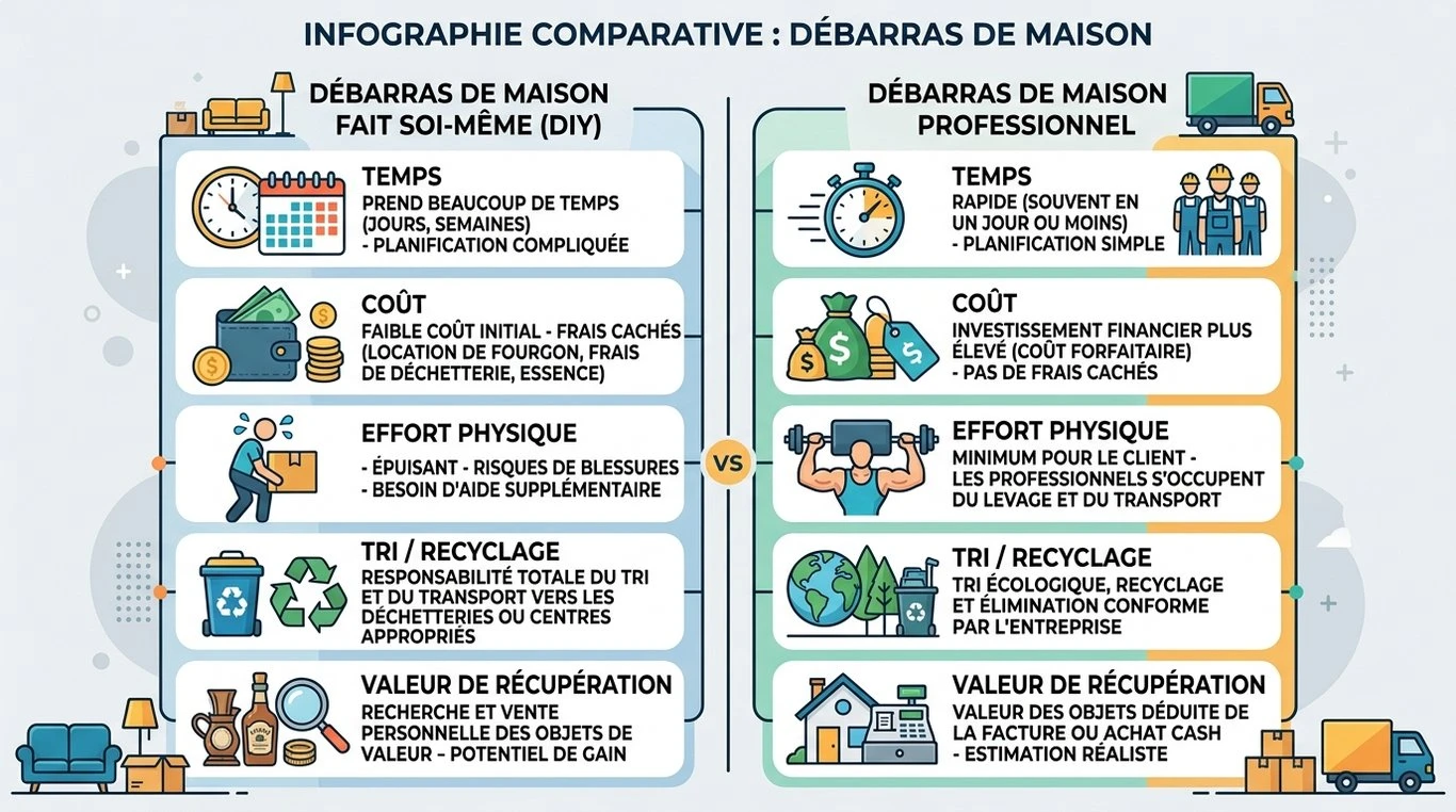 Infographie comparative : débarras par soi-même vs service professionnel