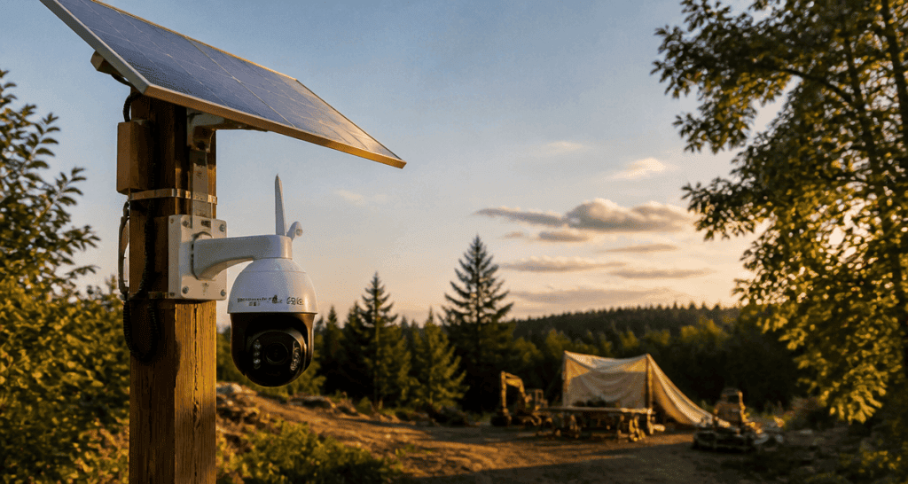 caméra 4g solaire sur mât chantier isolé
