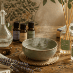 comment diffuser huile essentielle sans appareil sur table en bois