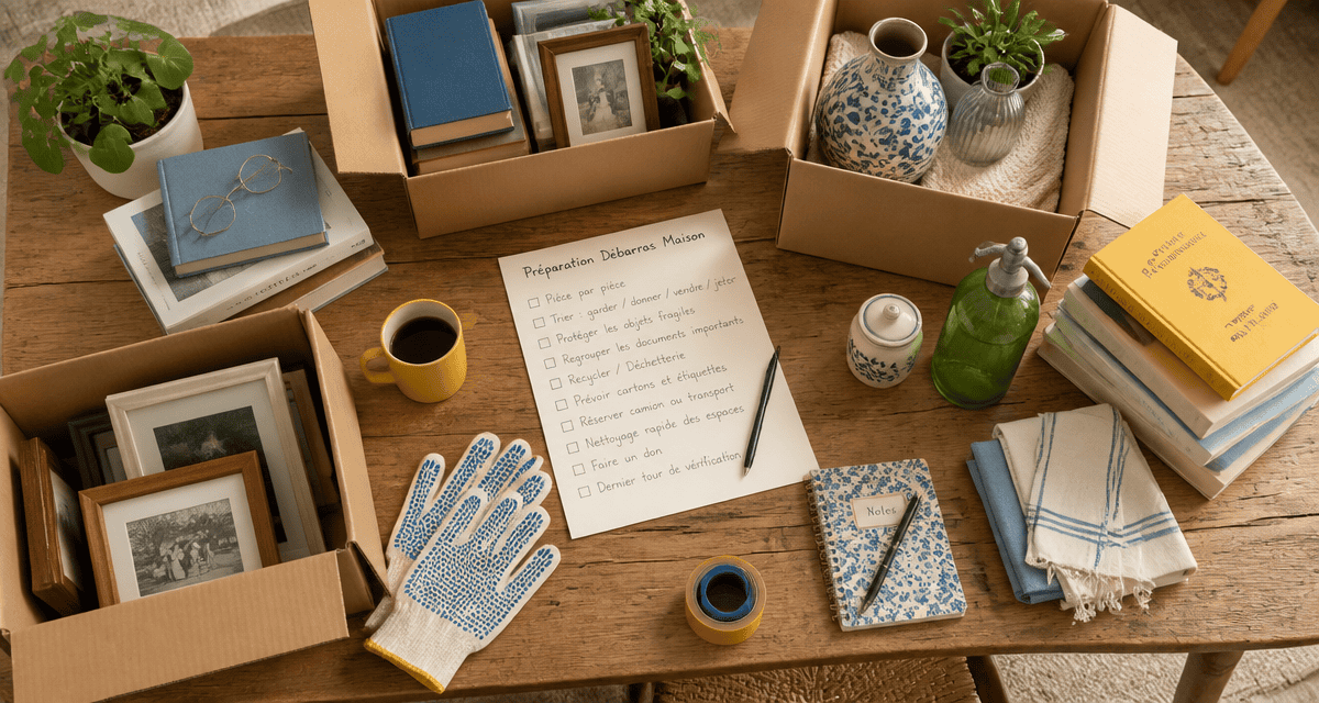 debarras maison table cartons livres checklist