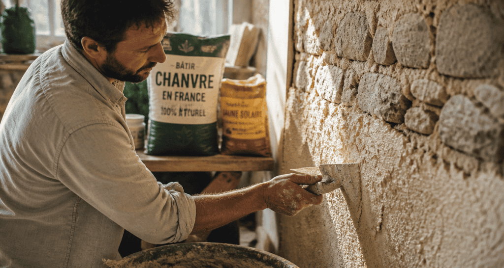 Application d'enduit correcteur thermique chaux-chanvre