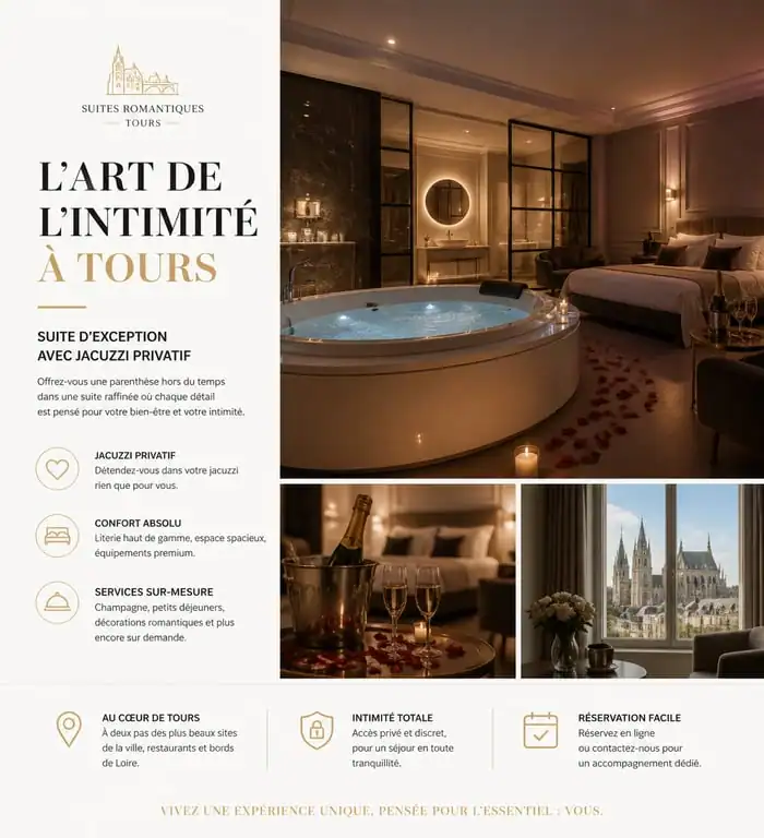 Suite romantique avec jacuzzi privatif pour une love room à Tours