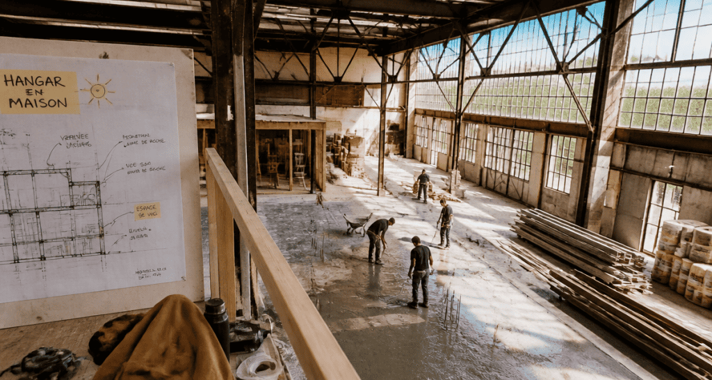 hangar aménagé en maison en rénovation