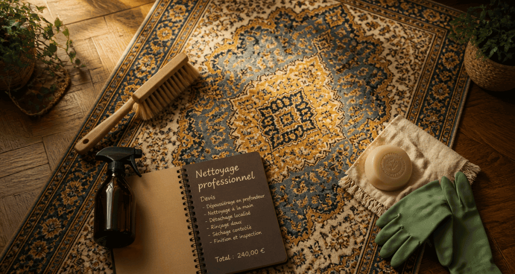 ou faire nettoyer un tapis orient sur parquet avec accessoires nettoyage