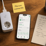 prise alexa sur bureau avec lampe et smartphone