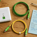 prise fibre optique PTO et connecteurs sur bureau