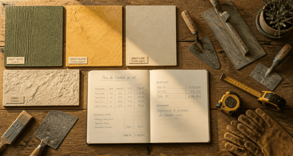 Prix enduit m2 échantillons outils devis
