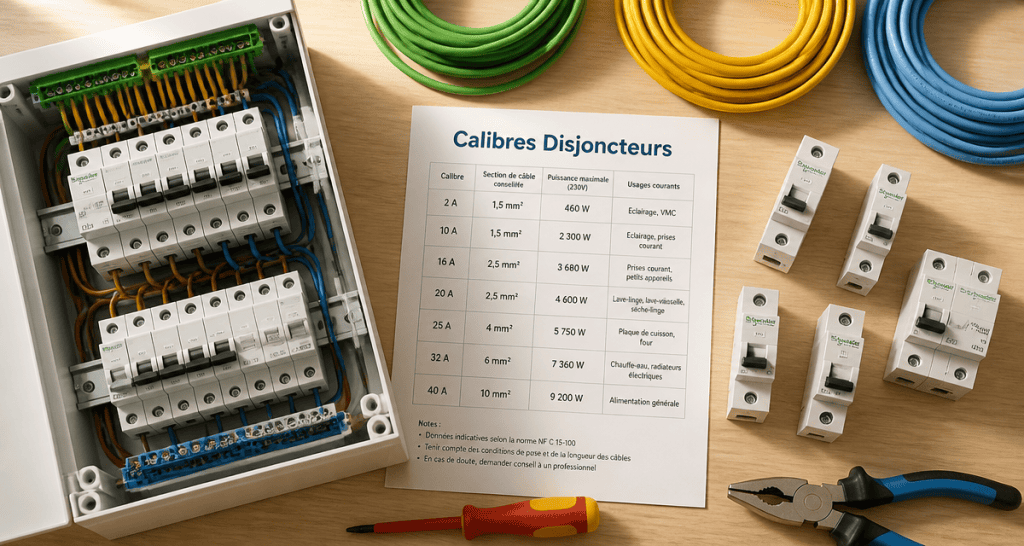quel disjoncteur pour quel appareil tableau électrique et calibres